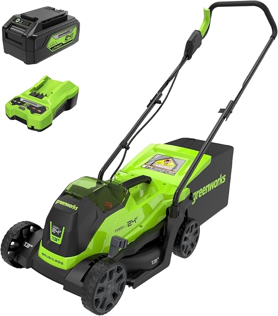 Greenworks 24V 13in Push Lawn Mower, 4.0 Ah Battery and Charger
