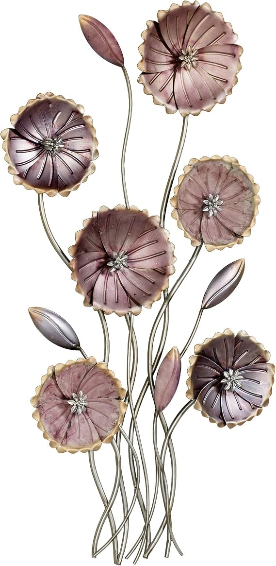 Touch of Class Charming Floral Array Wall Art - Purple - Three-dimensional Work - Big Flower Wall Decor - Flower Sculpture - Metal Art for Bedroom, Living Room, Bathroom - Metallic Look