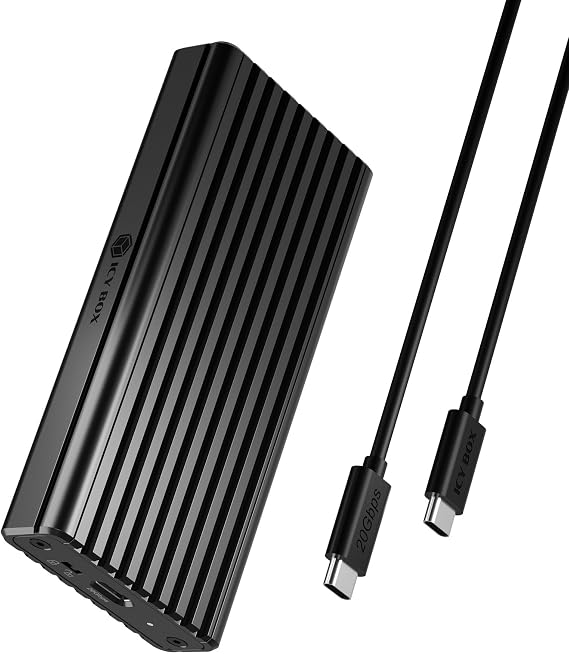 20Gbps M.2 NVMe SSD Enclosure, ICY BOX USB C External NVMe M.2 Enclosure with USB C 3.2 Gen 2x2, Tool-Free Case, Compatible with 2230/2242/2260/2280 Drives Aluminum, Plug & Play
