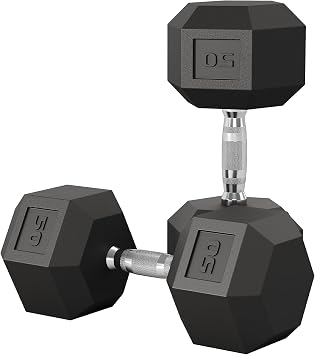 Garvee 5-50 LB Hex Dumbbell Set of 2, Hand Weights Dumbbells Pair with Cast Iron Core, Rubber Encased Coating and Textured Carbon Steel Handle for Home Gym Strength Training