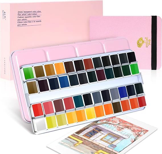 Paul Rubens Watercolor Paint Artist Grade, 48 Colors Watercolor Paints Set Solid Cakes with Palette and Watercolor Journal 100% Cotton Hot Press For Artists Painters