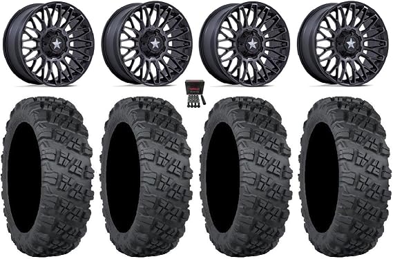 Bundle - 9 Items: MSA Clubber 15" Wheels Black DDT 30" Versa Cross V3 Tires [4x137 Bolt Pattern 10mmx1.25 Lug Kit]
