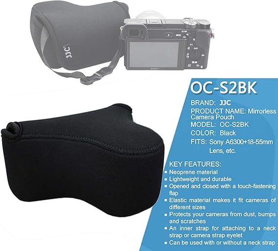 JJC Black Ultra Light Neoprene Camera Case for Sony a6600 a6500 a6400 a6300 a6100 a6000 a5100 +18-55mm/E 50mm F1.8 Lens, Pouch Bag for Fuji X-T30 X-T20 X-T10 +16-50mm, Canon PowerShot SX530 SX540 G3X