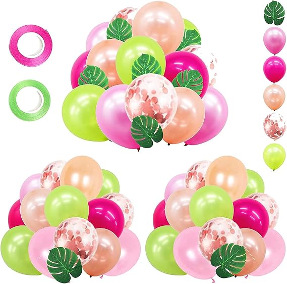 Hawaiian Party Decorations, 68pcs Tropical Luau Party Decorations Balloons With Palm Leaves For Summer Aloha Moana Tiki BDAY Parties Decor
