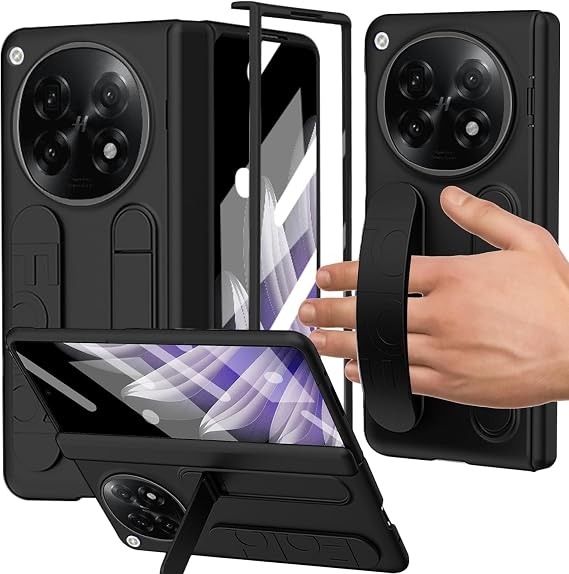 for Oppo Find N6 Case with Finger Strap & Kickstand, All-Inclusive Protection with Screen Hinge Protection Protector Shockproof PC Bumper Slim
