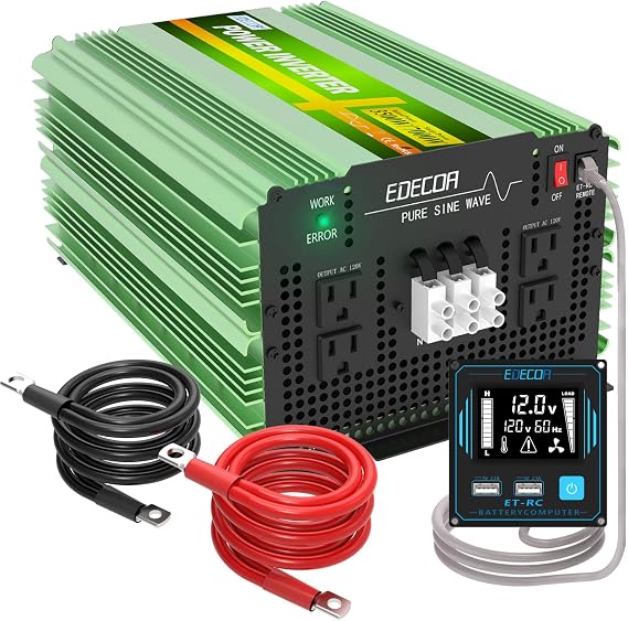 EDECOA 3500W Pure Sine Wave Power Inverter, 12V DC to 120V AC
