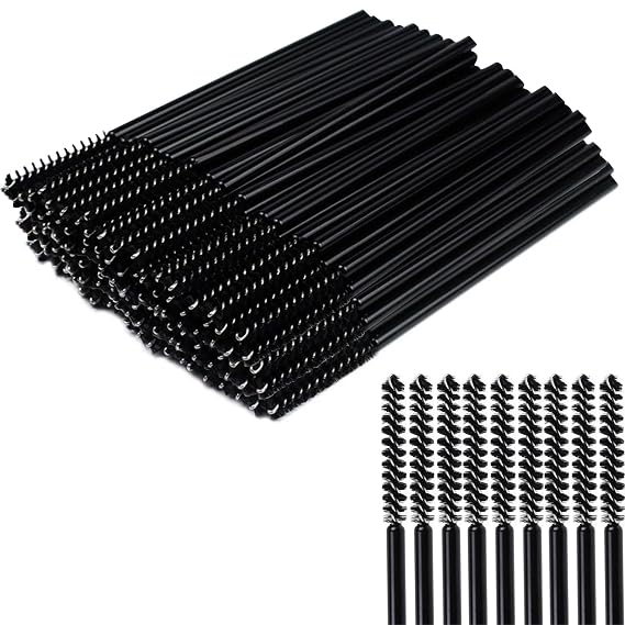 50 Pcs Disposable Eyelash Mascara Mini Brushes for Eye Lashes Extension Eyebrow and Makeup Small brush head and Small handle(Black)