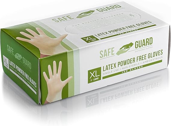 SAFEGUARD Latex Powder Free Gloves, X-Large, 100 Count (Pack of 1) White