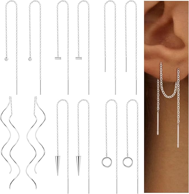 ORAZIO 6 Pairs Stainless Steel Chain Tassel Earrings for Women