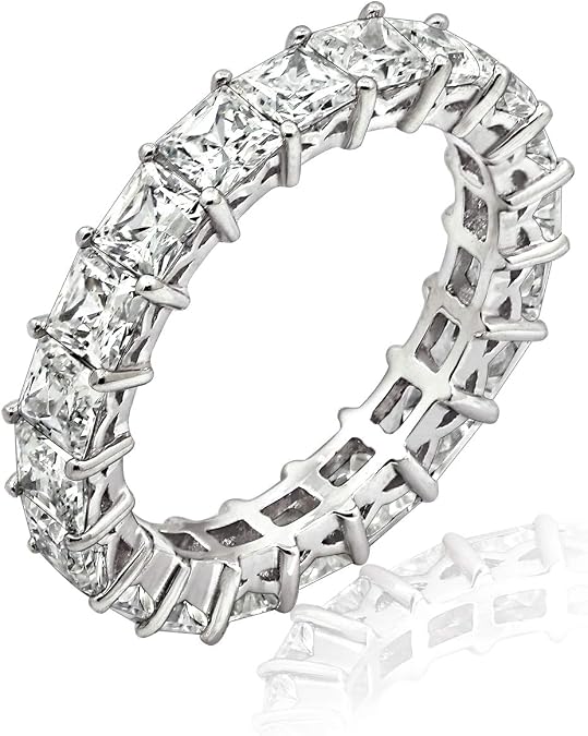 Amazon Essentials Sterling Silver Princess Cut All-Around Band Ring made with Infinite Elements Cubic Zirconia, (previously Amazon Collection)