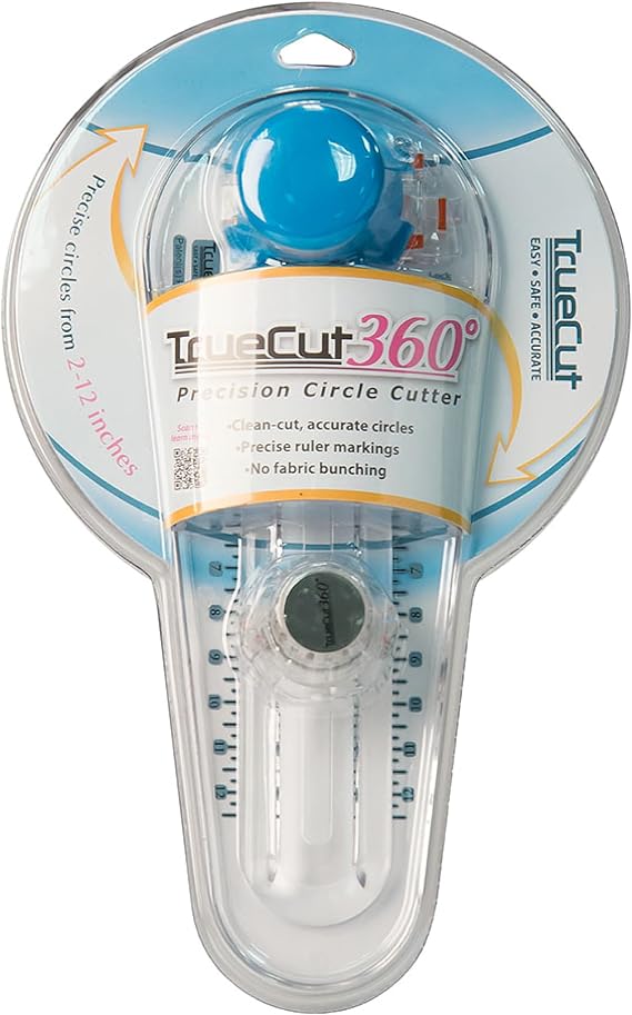 TrueCut 360 Fabric Circle Cutter Rotary Cutting Tool for Quilting, Sewing, Crafting Cuts Perfect 1-12" Circles in Fabric, Felt, Vinyl, Paper Easy-to-Use Precision Blade