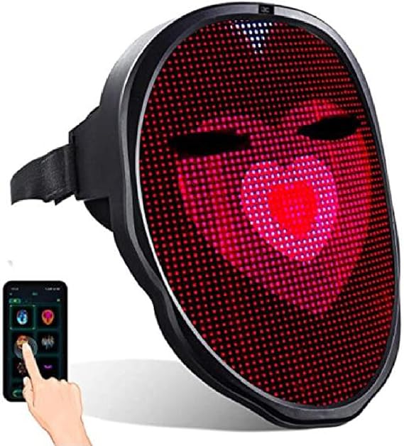 LED Mask, 46 * 58 LED Lighted Face Transforming Mask with Bluetooth Programmable APP & Gesture Sensing, Light Up Halloween Mask for Halloween Costume Cosplay Party