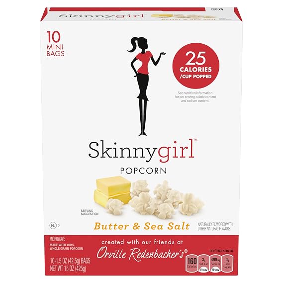 Orville Redenbachers Skinnygirl Microwave Popcorn, Butter & Sea Salt Popcorn, 4g Fiber Per Serving, 1.5 oz., 10-Count