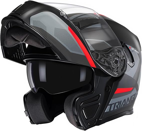TRIANGLE Flip Up Modular Helmet, Dual Visor Full Face DOT Approved Adults