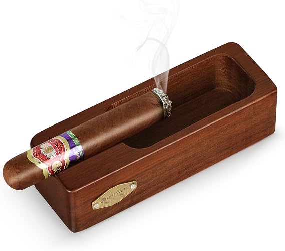 Ashtrays, Wooden Ashtray, Cigar Ashtrays, outdoor and Home Office Decoration Useful Ashtray, Smoking Lover's Gift (Wood Grain Color)