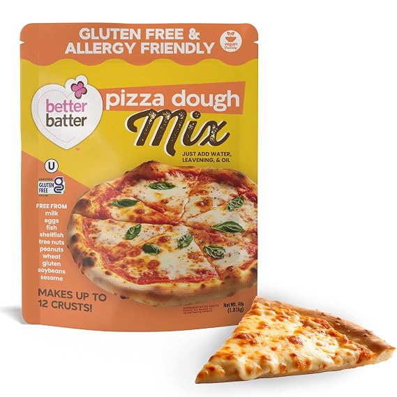 Better Batter Pizza Crust Mix | Certified Kosher, Vegan & Gluten Free Mix for Baking Top 9 Allergen-Free Perfect for 14" Pizzas! Just Add Water, Oil & Yeast Hostess Kitchen Cooking Gifts 4LB Pouch
