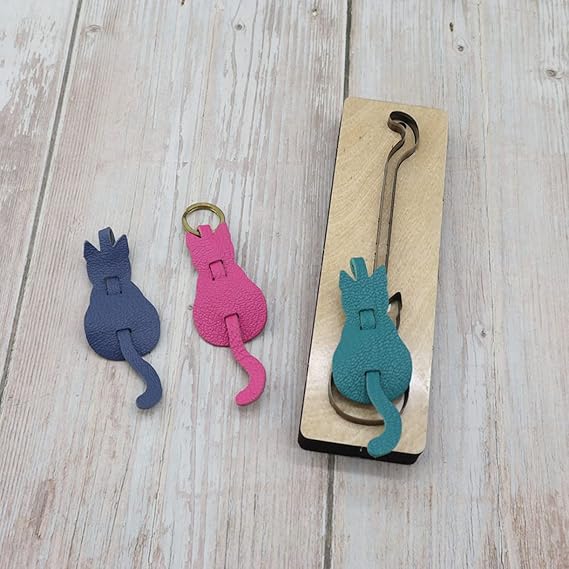 WellieSTR Creative Wooden Punching Die Handcraft Template DIY Leather Tool Cutting Mould Leathercraft Stencil Craft Tools, Leather die Cutting Knife Mold - Cat Shape Keychain