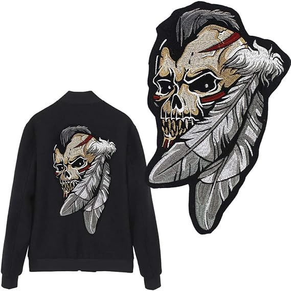 Skull Feather Rider Rock Heavy Biker Vest Costume Embroidery Iron on Patches Badge Applique