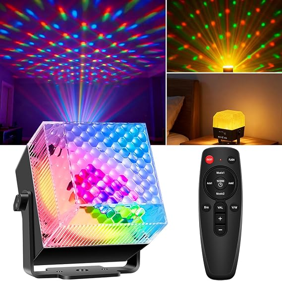 Disco Party Lights, Bedroom Decor Night Light Projector with 3 Color Warm White Light+RGB Disco Ball Effect Dj Strobe Lights for Home Parties Dance Christmas Halloween Decor Surprise Gifts