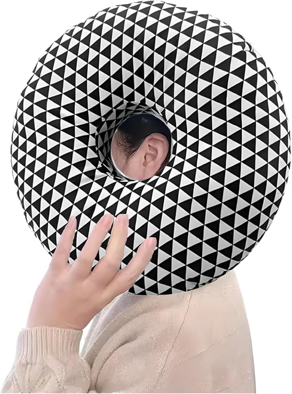 Ear Piercing/Infection SideSleeping Pillow Made of Memory Foam to Protect The Sensitive Ear While Resting or Sleeping (Black Grid)