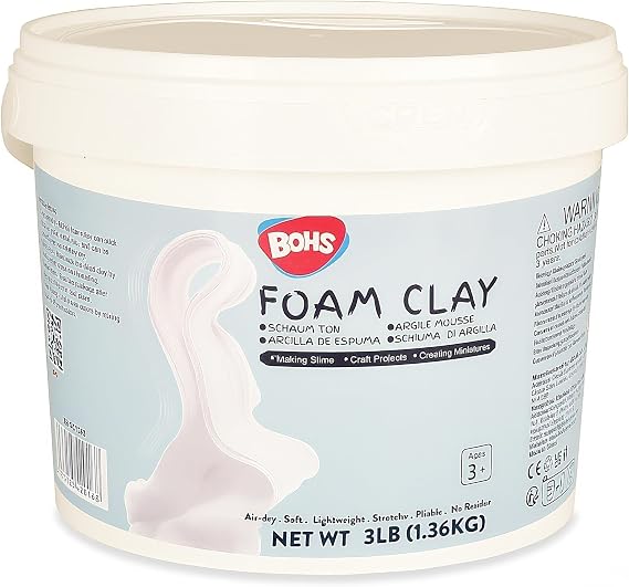 BOHS Foam Clay Pro, White Air Dry Modeling Clay, 3 lb Bucket | Fine texture; low shrinkage; crack-free; stain-free hands; EVA and polystyrene foam details; cosplay props and figurines