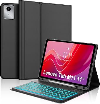 for Lenovo Tab M11 2024 11 Inch Case with Keyboard - 7 Colors Backlit Wireless Detachable Folio Keyboard Cover for Lenovo Tab M11 11 TB-330FU Tablet, Pen Holder, Slim & Light, Anto Sleep/Wake, Black