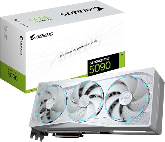 GIGABYTE AORUS GeForce RTX 5090 Stealth ICE 32G Graphics Card, 32GB 512-bit GDDR7, PCIe 5.0, WINDFORCE Cooling System, Versatile VGA Holder, GV-N5090AORUSST ICE-32GDVideo Card