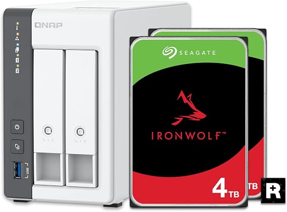 QNAP TS-216G-24ST-US 2-Bay 2.5GbE Desktop NAS, Equipped with ARM Cortex-A55 Quad-Core CPU, with 4TB Storage Capacity, Preconfigured RAID1 Seagate Iron Wolf HDD Bundle