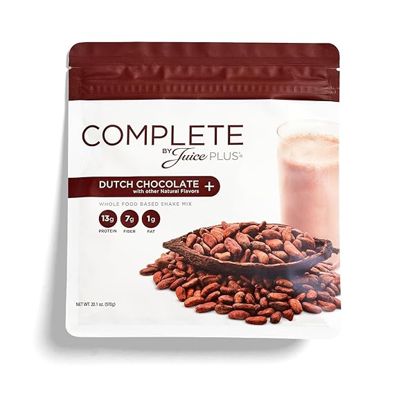 Complete by Juice Plus+ Shakes | Dutch Chocolate, 30 Servings | Plant-based whole food shake powder with protein, fiber & prebiotics. Vegan, gluten-free & non-GMO