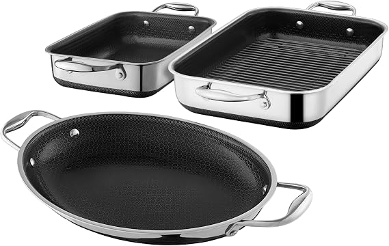 HexClad Hybrid Nonstick 4 Piece Roasting Pan Set with Rack, Induction Ready
