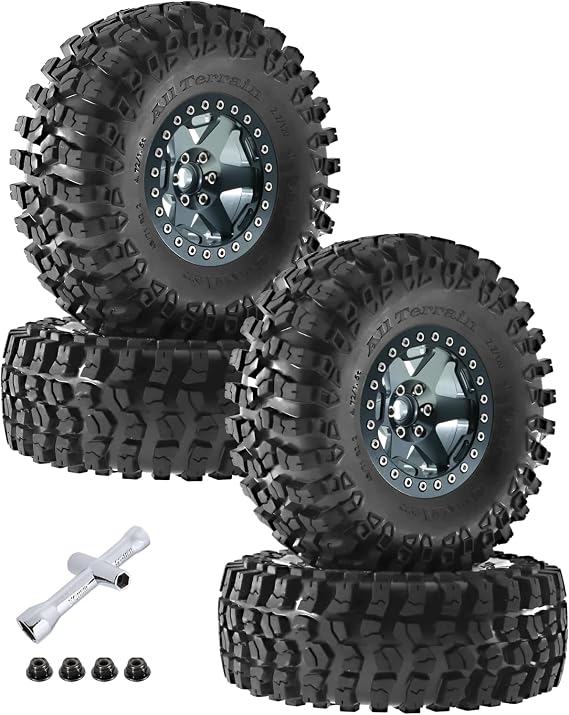 2.2 Inch Beadlock Wheel Rim & Wheel Tires for SCX10 Capra/AMG 6x6/TRX4/Red cat Gen8 Red cat Everest Gen7 Pro RC Scale Crawler Truck,Tires Tyres w/Aluminium Wheel Rim,Titanium