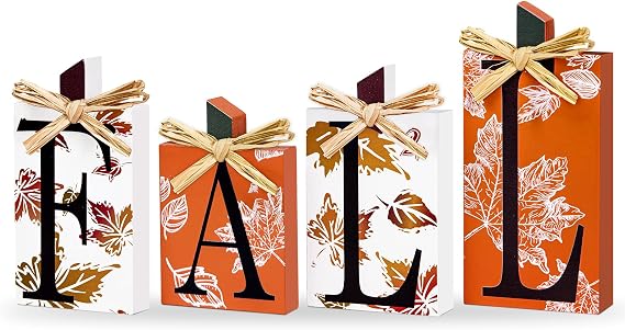 Fall Decorations for Home, 4 Pcs Farmhouse Wooden Table Sign, Autumn Thanksgiving Harvest Decor, Fall Decor for Home Office Tiered Tray Table Shelf Mantel Desk