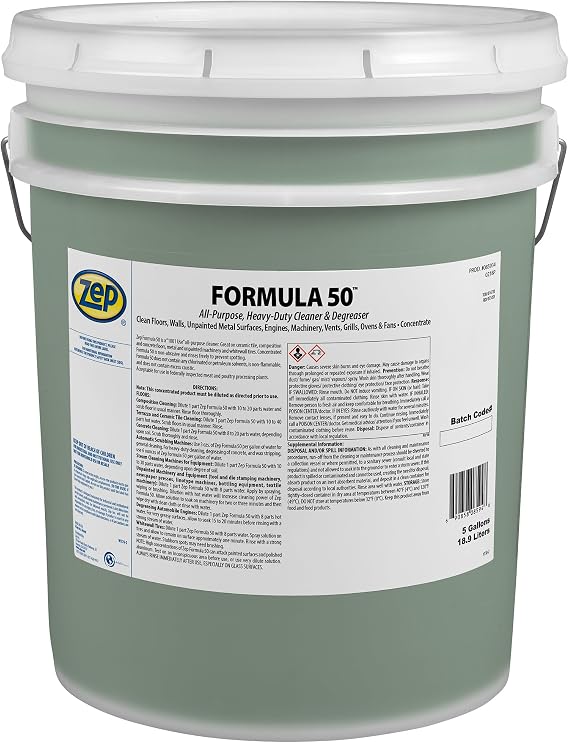 Zep Formula 50 Cleaner and Degreaser - 5 Gallon (1 Unit) 85935 - All-Purpose, Heavy-Duty, Use on Floors, Walls, Unpainted Metal Surfaces, Engines, Grills, Ovens and Fans