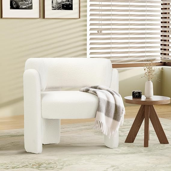 COLAMY Modern Accent Chair, Upholstered Barrel Chair with Curved Back,Cream