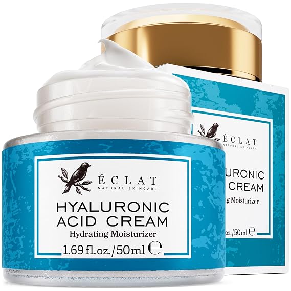 Eclat Skincare Hyaluronic Acid Cream Hydrating Moisturizer with Ceramides & Vitamin B5 - Hyaluronic Acid Moisturizer for Soothing Dull & Dry Skin - Anti Aging Face Cream for Women and Men 50 ml