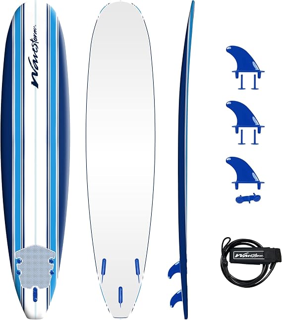 Wavestorm 9' Classic Soft Top Foam Surfboard Softboard - For Beginners and All Levels of Surfer with Leash and Fins - Classic Pinline