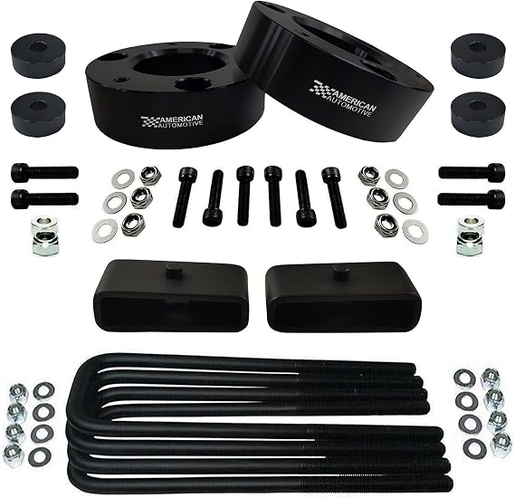 Full Lift Kit Compatible 2007-2018 Silverado & Sierra 1500 2" Front Lift Strut Spacers + 1.5" Rear Lift Blocks + Square Bend U-Bolts w/Differential Drop Kit 4WD (Black)