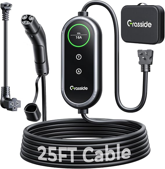 2026 Upgraded Level 1&2 Tesla Charger, 16Amp Adjustable Current & Timer, 25FT Charging Cord, Portable/Mobile Tesla Charger,NEMA 5-15 & 6-20 Plug, NACS Connector for All Tesla Model /NACS EVs,110V240V