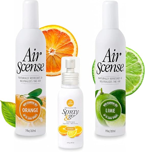 Air Scense Essential Oil Air Freshener, NonAerosol 7oz, 3Pack Citrus Bundle Natural Citrus Odor Eliminator Sprays