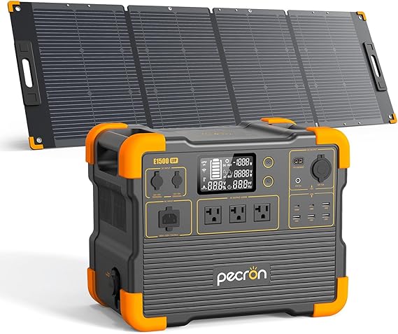 pecron E1500LFP Solar Generator with 300W Solar Panel,1536Wh Portable Power Station, 2200W LiFePO4 Battery Backup for Home Use, Camping, RV