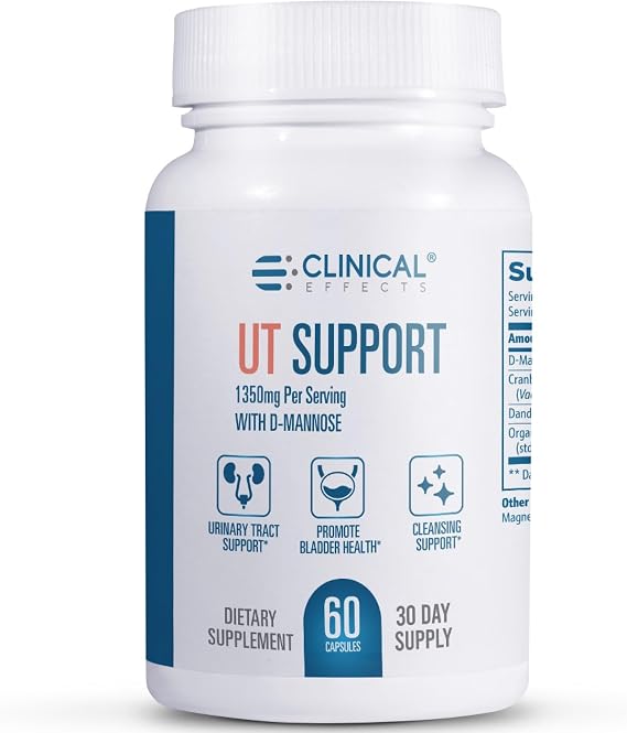 Clinical Effects UT Support - Natural Cleanse and Urinary Tract Health Support - D-Mannose, Dandelion, Hibiscus and Cranberry Pills for Women - 60 D Mannose Capsules - Made in The USA
