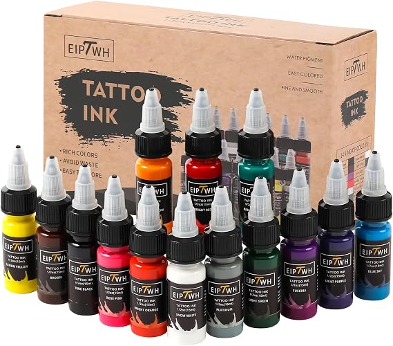 14 Colors Tattoo Ink Set,15ml 1/2oz Tattoo Ink Colors Set for Outlining&Shading,Professionals Tattoo Pigments for Tattoo Body Art