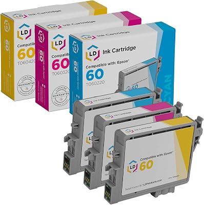 LD Products Remanufactured Ink Cartridge Replacement for Epson 60 T060 Cyan, Magenta, Yellow, 3-Pack Compatible with Epson Stylus C88 CX3800 CX3810 CX4200 CX4800 CX5800f CX7800 C68 C88Plus