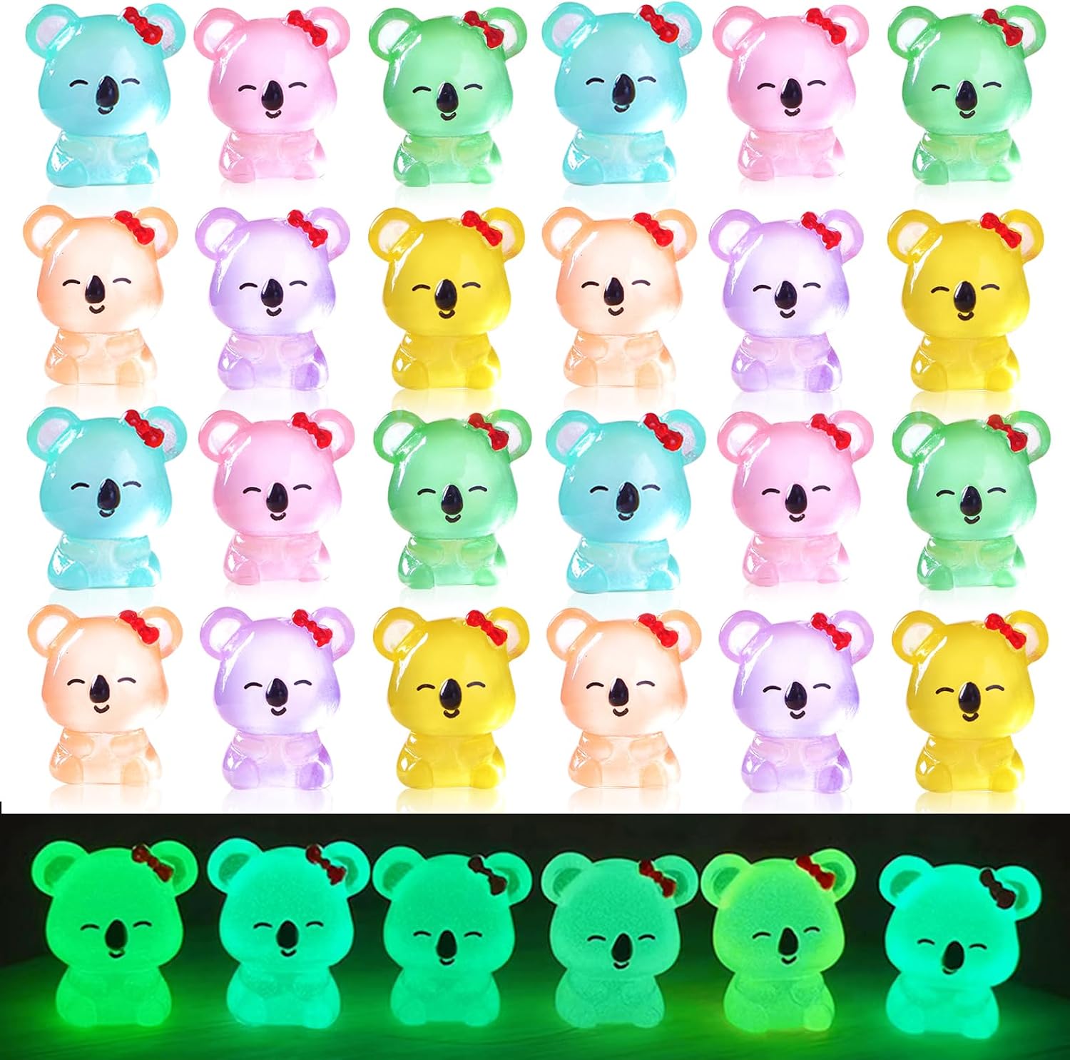 HOMICO 24PCS Mini Resin Koala Figurines Glow in The Dark Tiny Resin Animals Cute Mini Koala for Home Garden Dollhouse Cake Toppers Birthday Party Favors