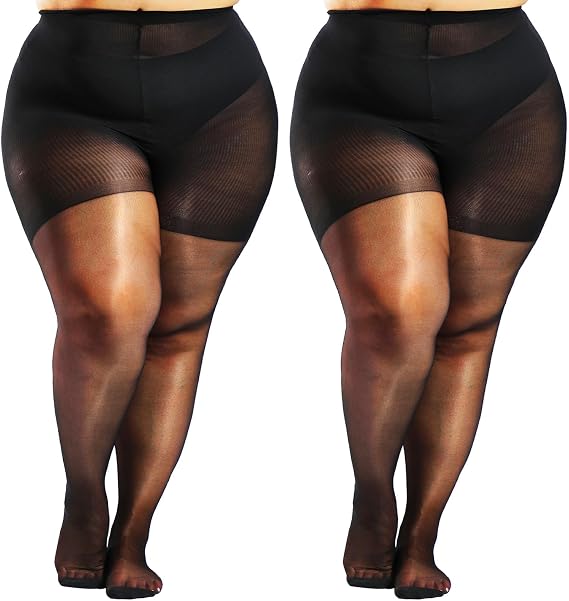 HONENNA 2 Pairs Plus Size Sheer Tights for Women, 20D Ultra Thin Pantyhose