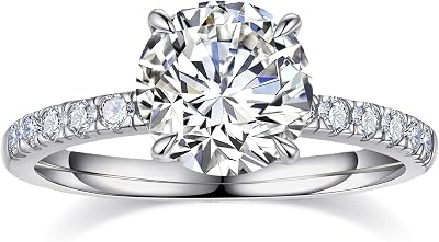 MOOSEA 1.5ct Round Moissanite Rings for Women, D Color VVS1 Clarity Lab Created Moissanite 925 Sterling Silver Marquise and Round Side Stone Engagement Ring Christmas Jewelry Gifts