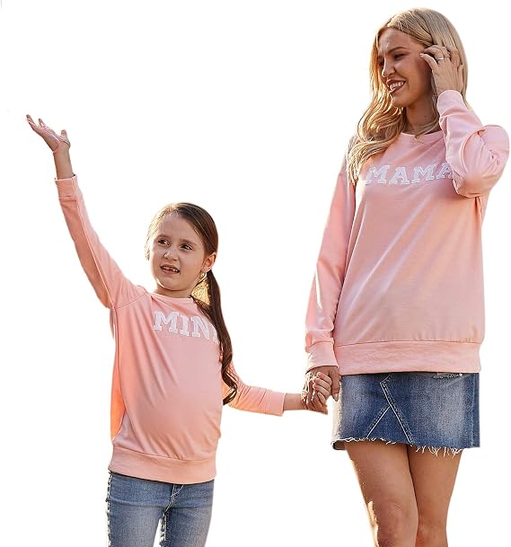 PopReal Mommy and Me Outfits Love Heart Valentine's Day Shirt Long Sleeve Pullover Sweatshirt