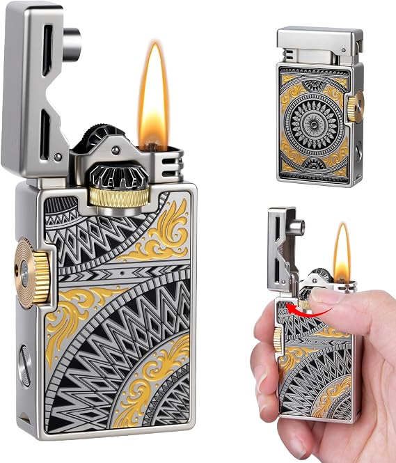 Vintage Lighter, Cool Trench Lighter, Unique Sliding Gear Ignition Kerosene Lighters, Metal Soft Flame Pipe Lighters with Spare Flint Storage, for Men Women Collect, No Fuel