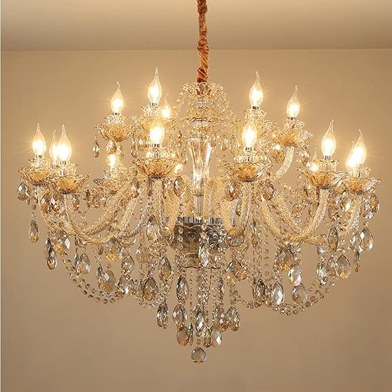 Braiton Luxury LED Pendant Light Fixture Crystal Chandelier Lights Ceiling Lamp Candle Pendant Light Raindrop Chandelier Adjustable Height for Dining Room House Foyer,12+6 Lights