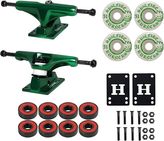 Core Hollow Lightweight Skateboard Trucks + 51mm Spitfire Burners Wheels, ABEC 5 Bearings, Hardware (Package to Complete a Skateboard Deck)